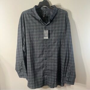NEW Van Heusen Charcoal Checkered Button Down Shirt 4XLB